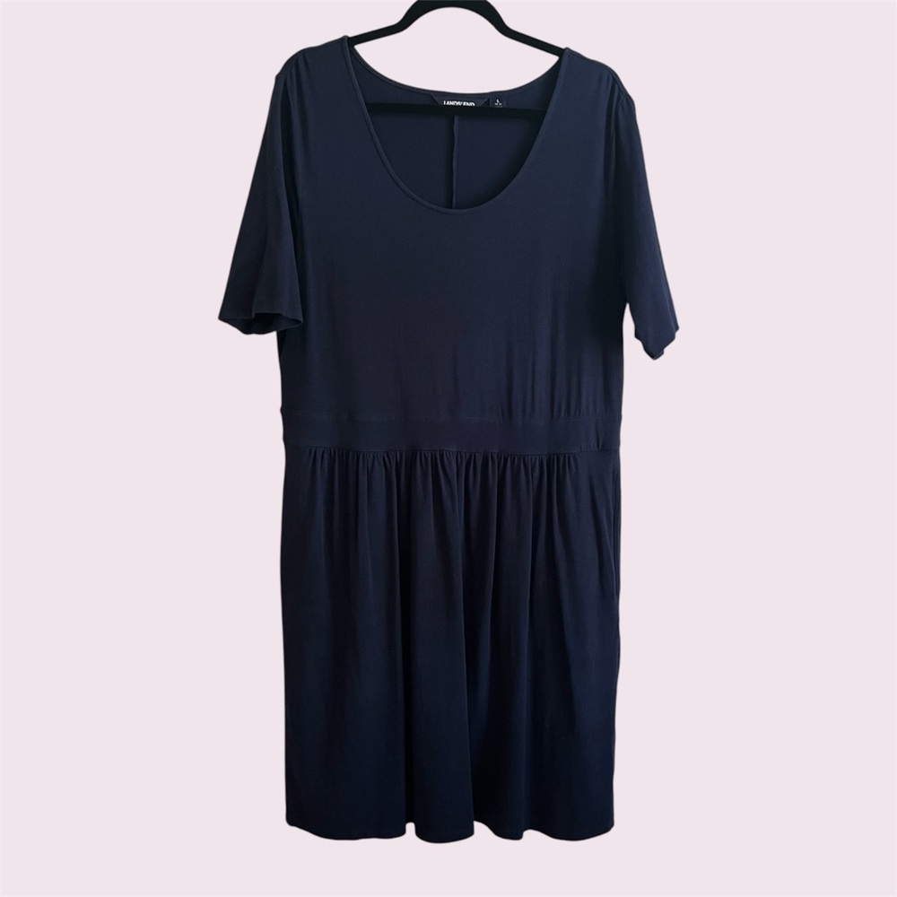 Lands’ End Large Navy Elbow Sleeve Fit and Flatter Dress w/Pockets, EUC